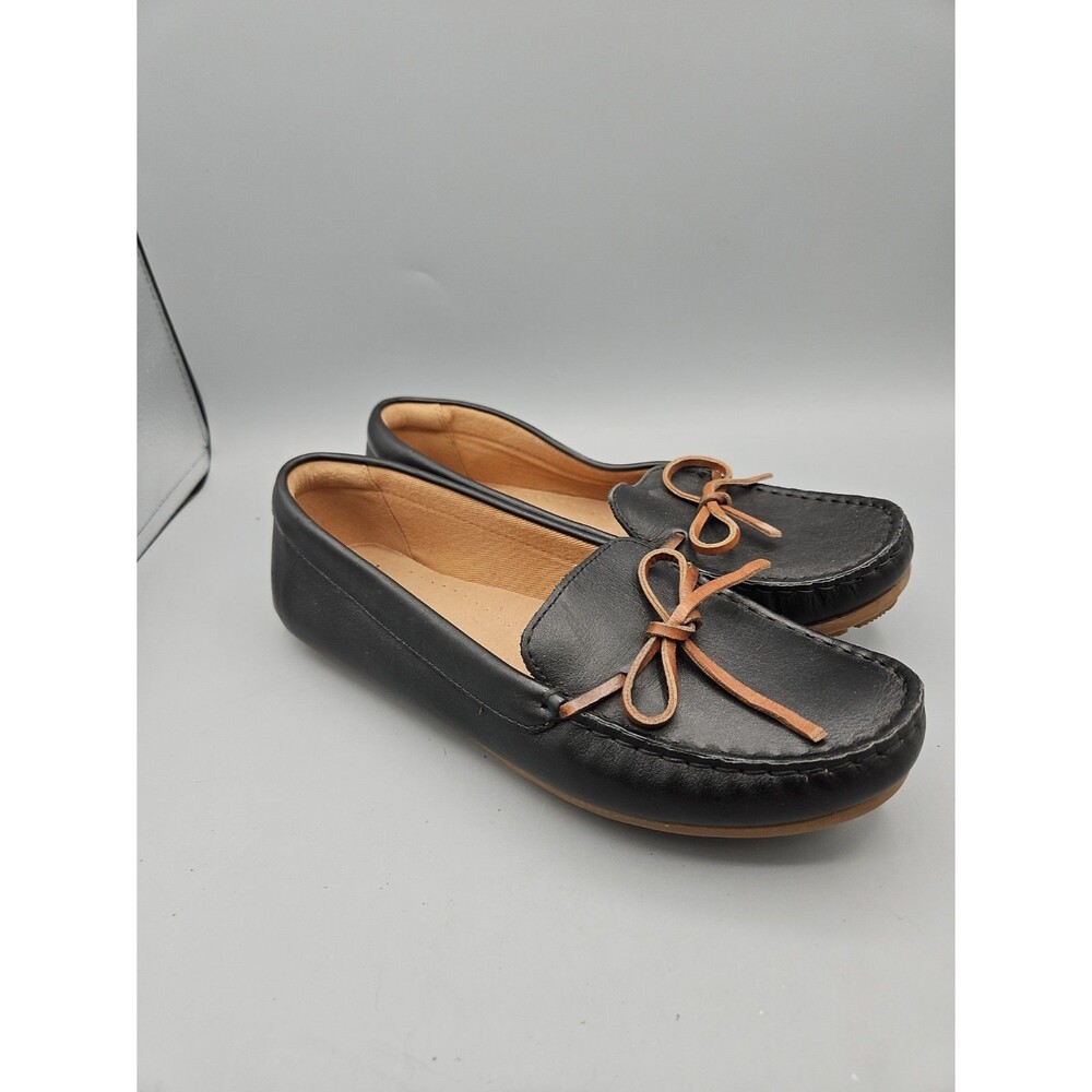 Clark's Black Boat Leather Slip On Shoes Women's Size 9.5M Driving Loafers